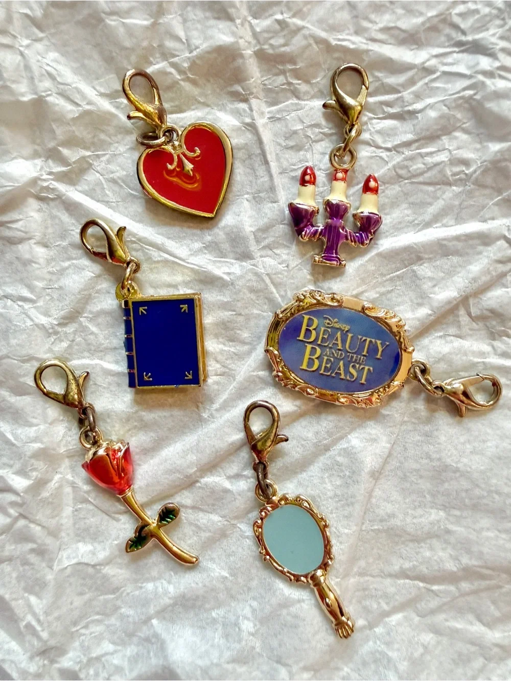 Disney Beauty and the Beast Charm Set Enchanted Rose Lumiere Mirror Book